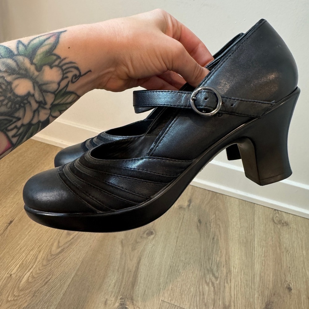 Dansko Becky Mary Jane Block Heels Black Napa Leather Womens EU 38 US 7-7.5 - Picture 9 of 11